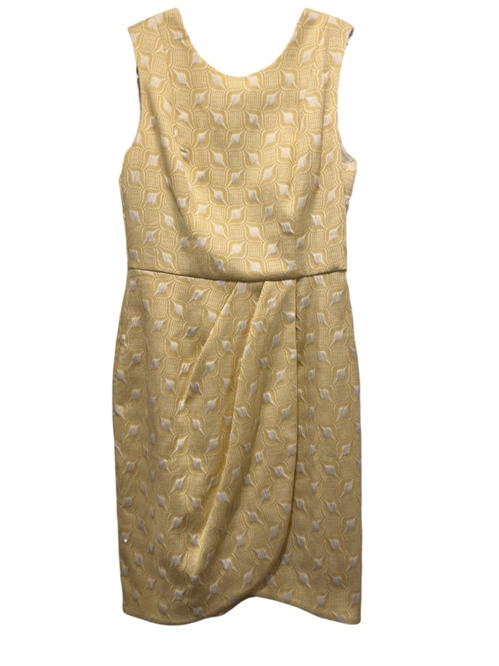 Butter Yellow Sz 6 Jacquard Dress Sleeveless Shift Textured Retro Mod Wedding